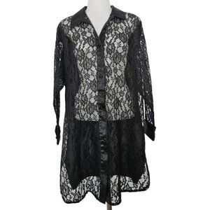 Victoria's Secret Black Lace & Satin Shirt Dress/Nightshirt, Size S
